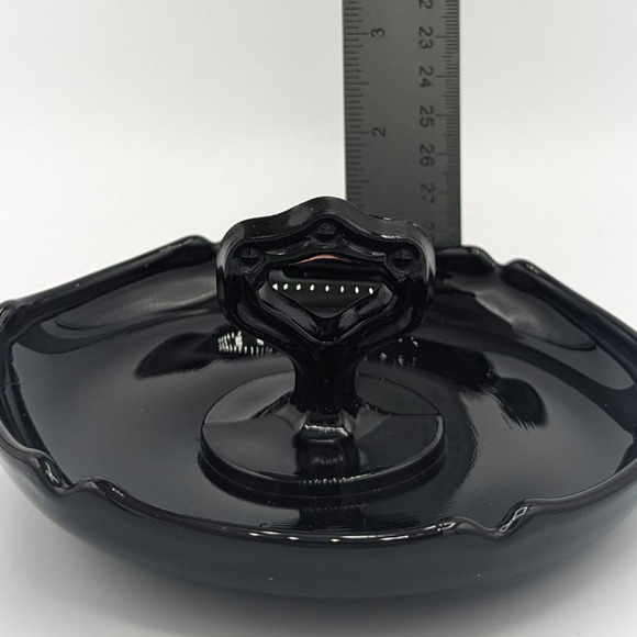 LE Smith Black Glass Tidbit Tray Vintage Ebony Nut Dish with Handle Hexagon - Picture 5 of 7